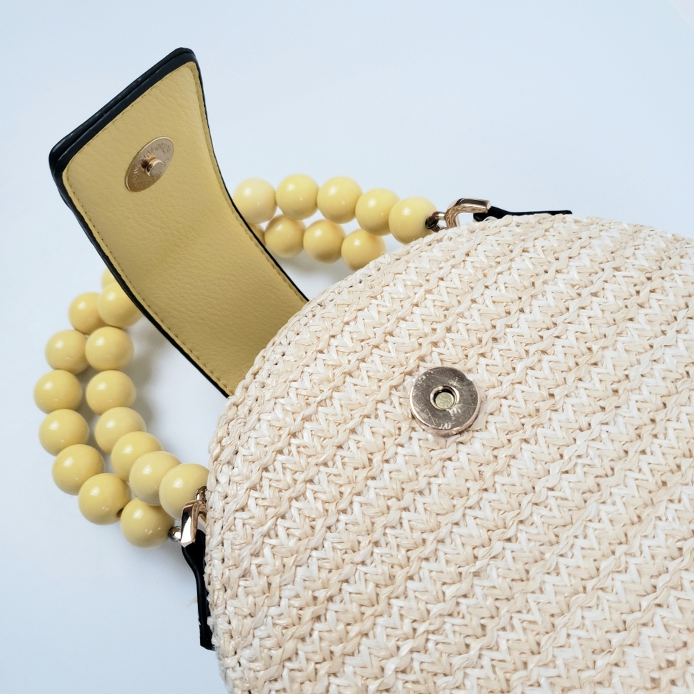 Dune London Beige Yellow Crossbody Bag Snap Zipper Closure Bead Handle No Strap - Picture 12 of 16
